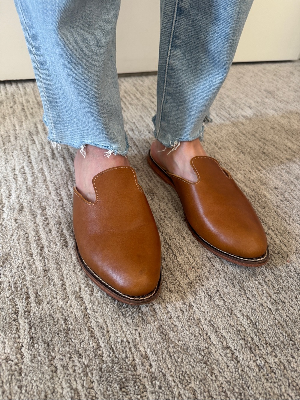 Tule’s + Kere Slip-On Leather Loafer Mules in Tan Brown 7.5 Made in Mexico